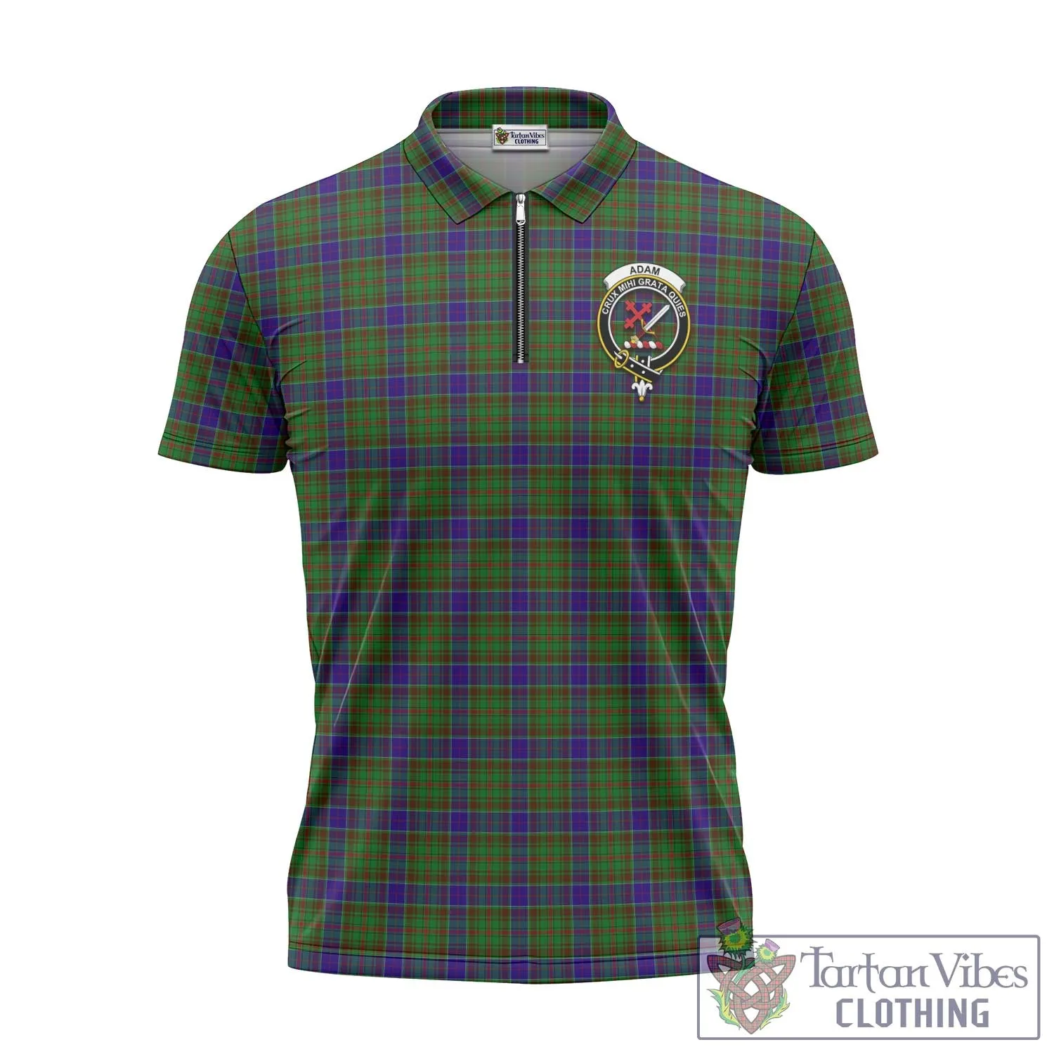 Adam Tartan Zipper Polo Shirt with Family Crest