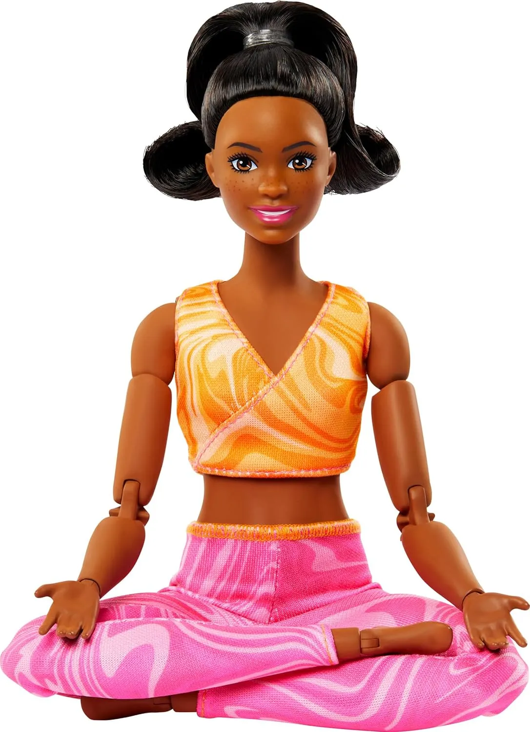 Barbie Made to Move Fashion Doll with Black Hair Wearing Removable Yellow Sports Top & Pink Yoga Pants, 22 Bendable Joints