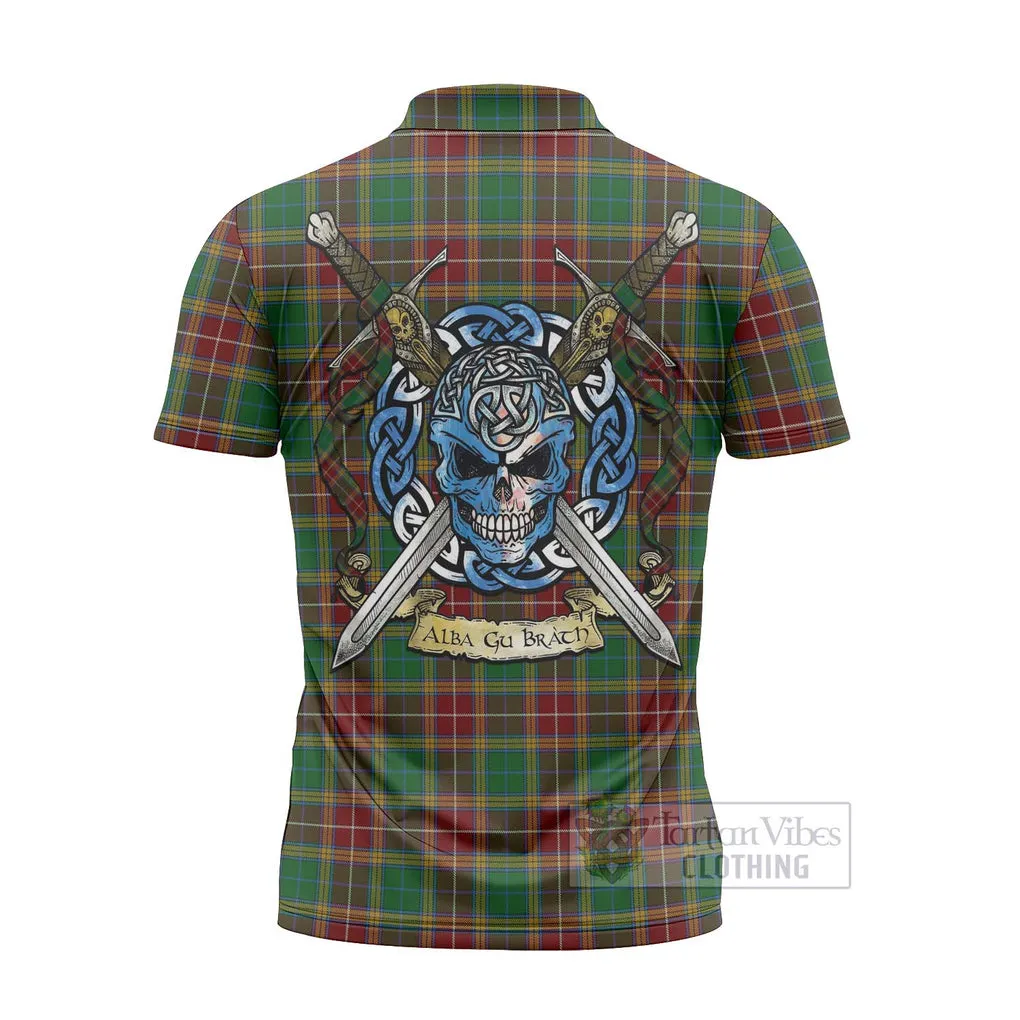 Baxter Tartan Zipper Polo Shirt with Family Crest Celtic Skull Style