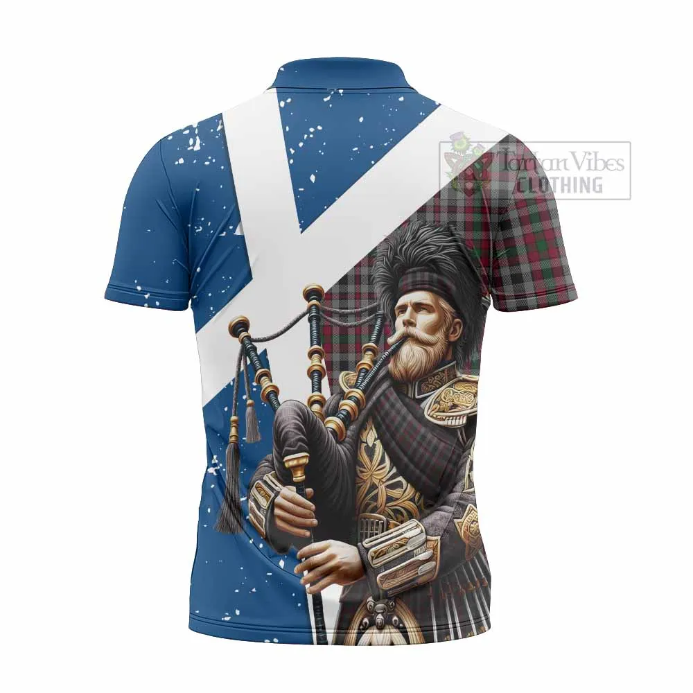 Borthwick Tartan Zipper Polo Shirt with Family Crest Scottish Bagpiper Vibes