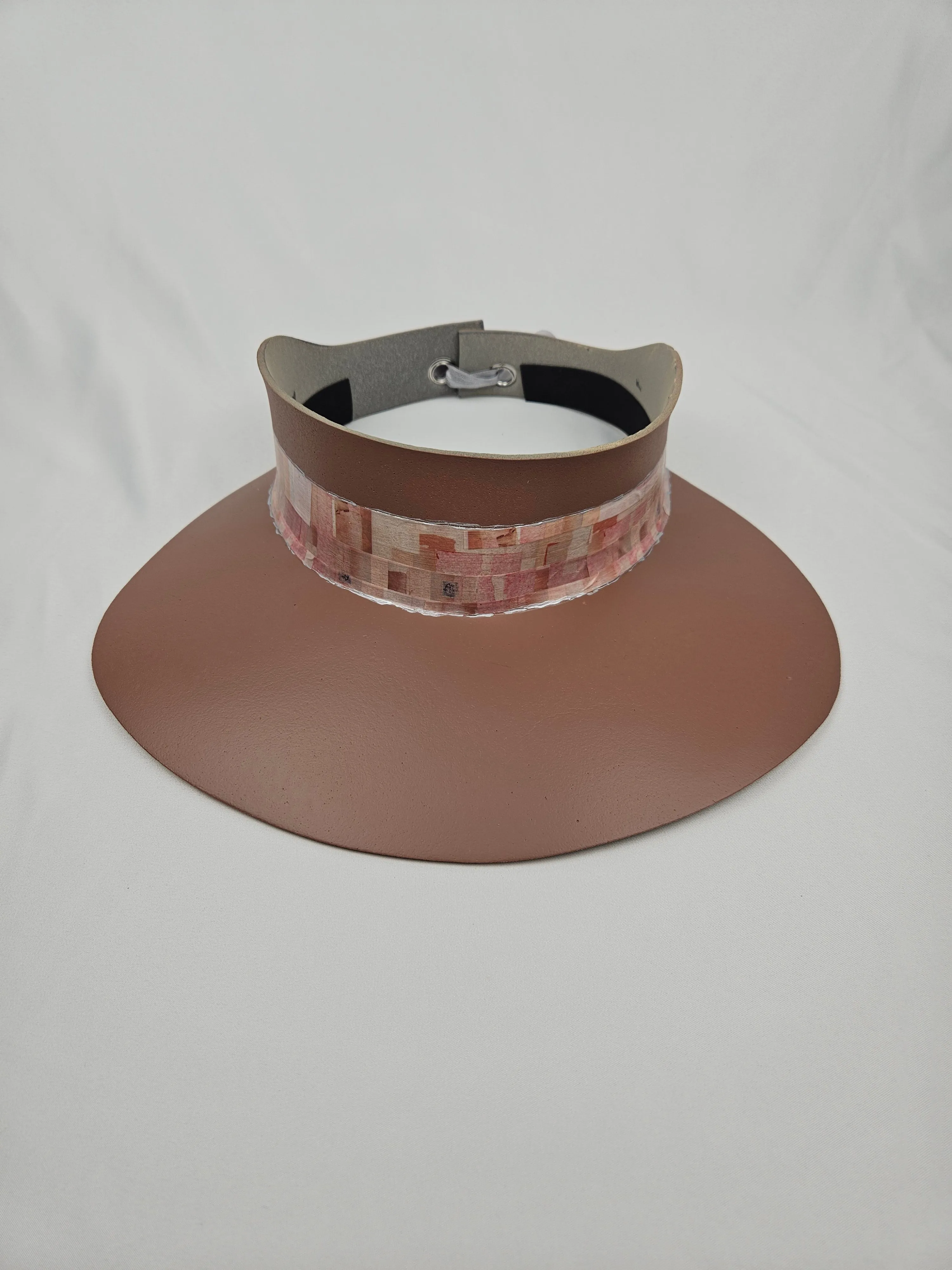 Brown "LadyEVA" Visor Hat with Pink Geometric Band