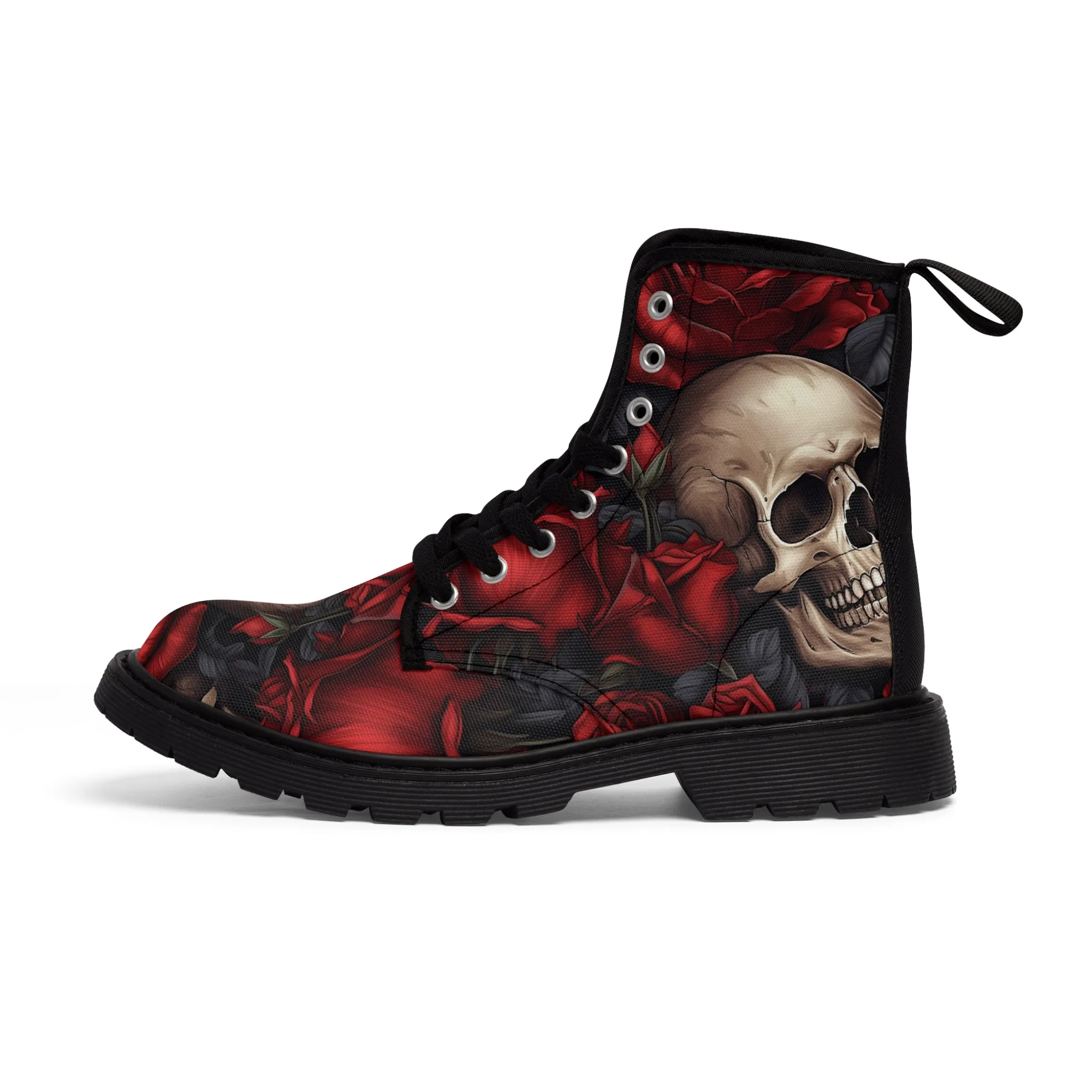 Gothic Skulls and Red roses  Canvas Boots AOP