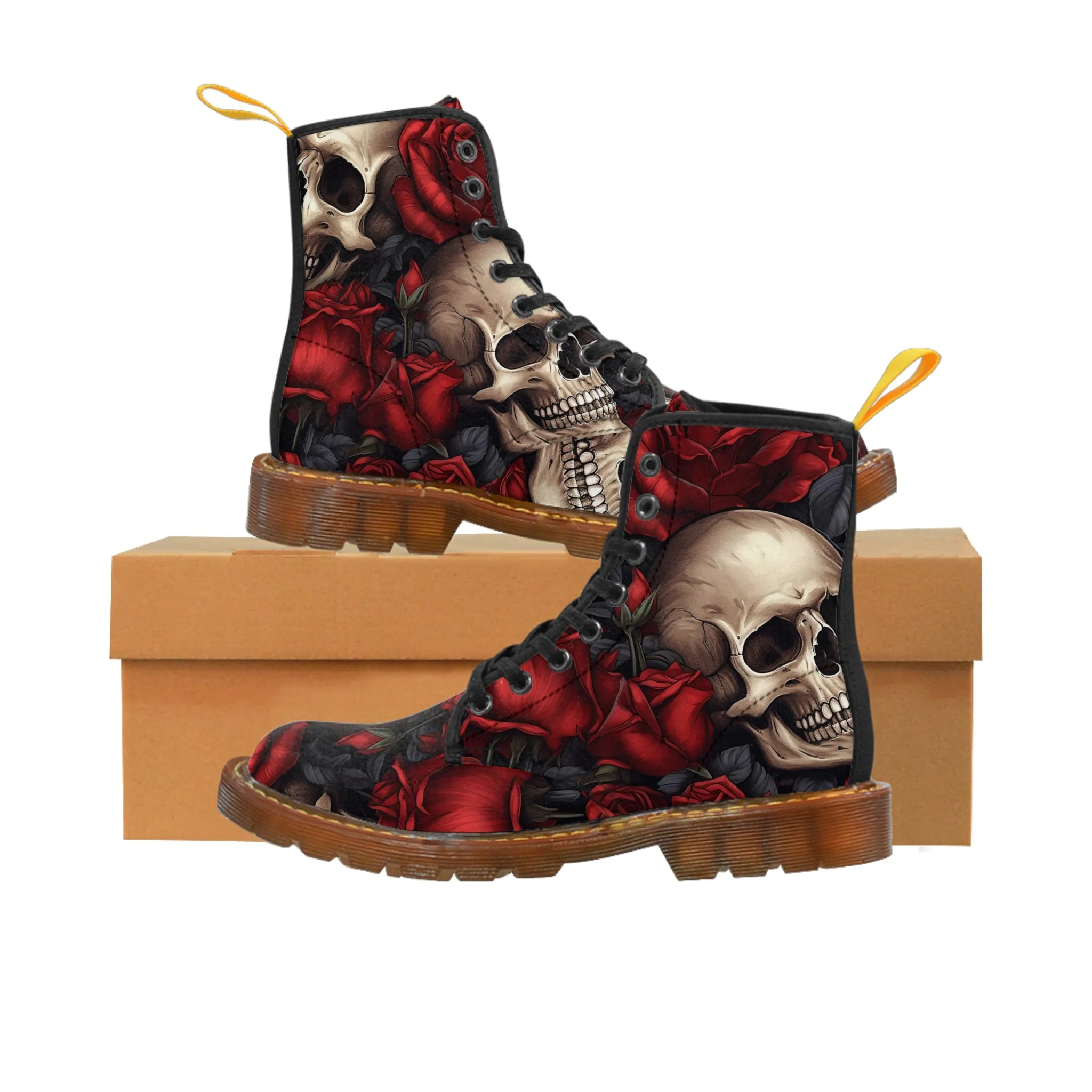 Gothic Skulls and Red roses  Canvas Boots AOP