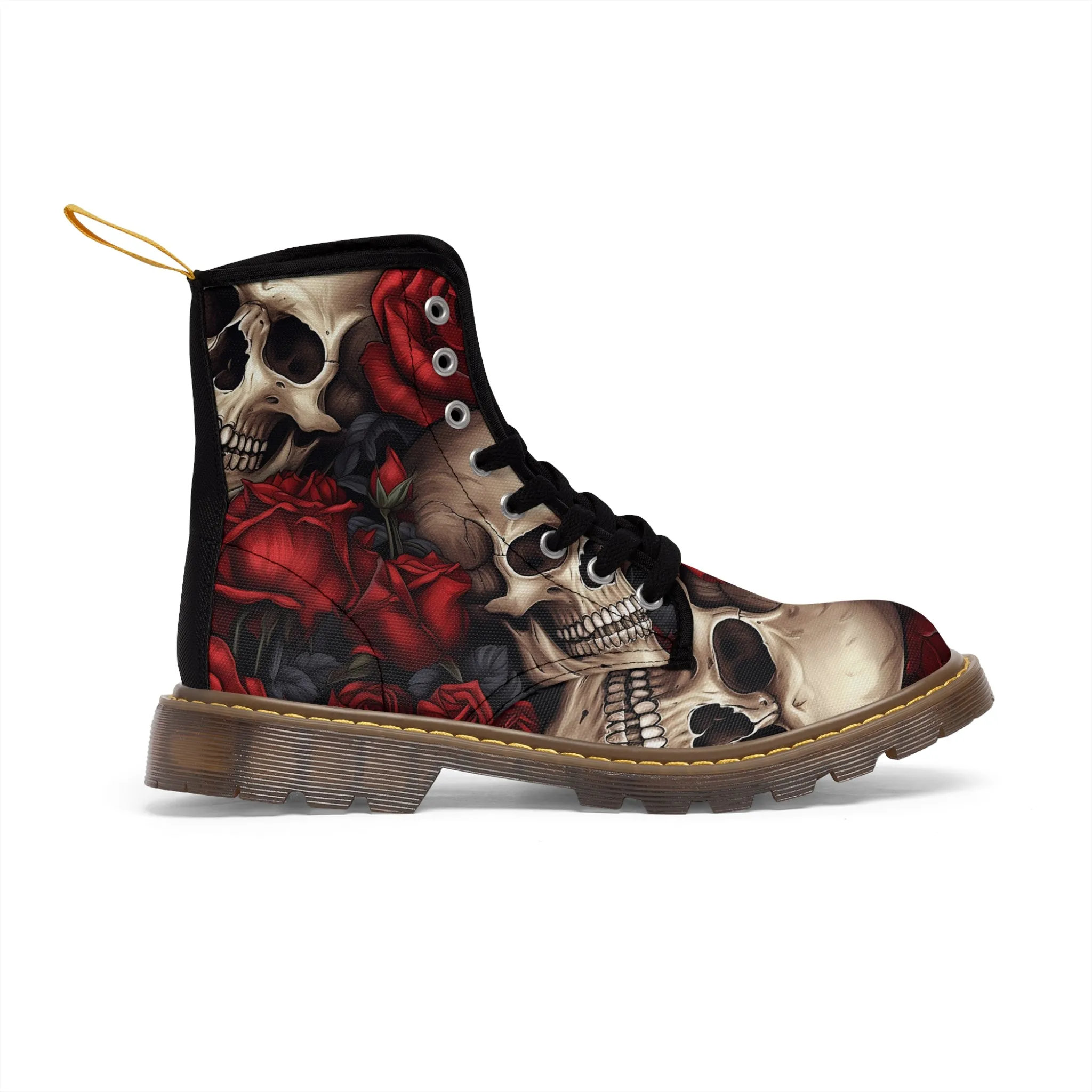 Gothic Skulls and Red roses  Canvas Boots AOP
