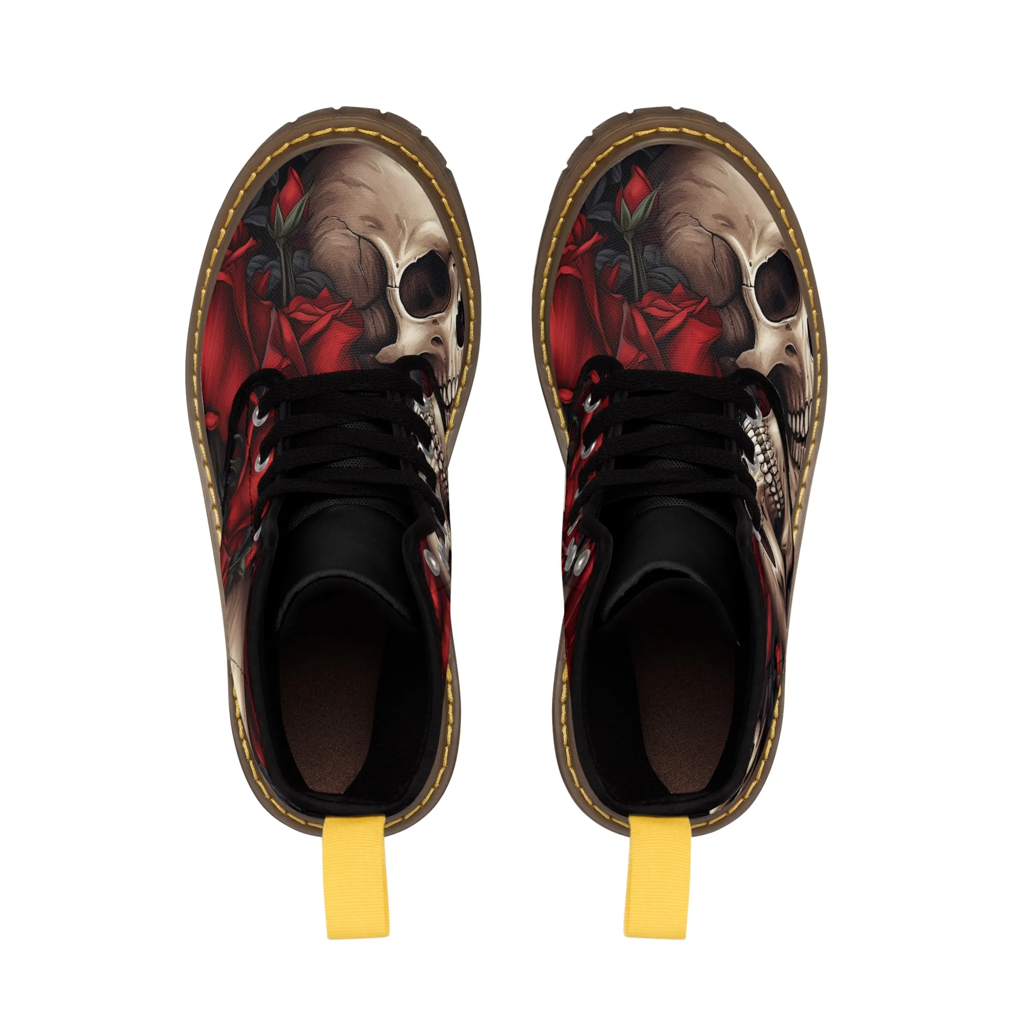 Gothic Skulls and Red Roses Women's Canvas Boots