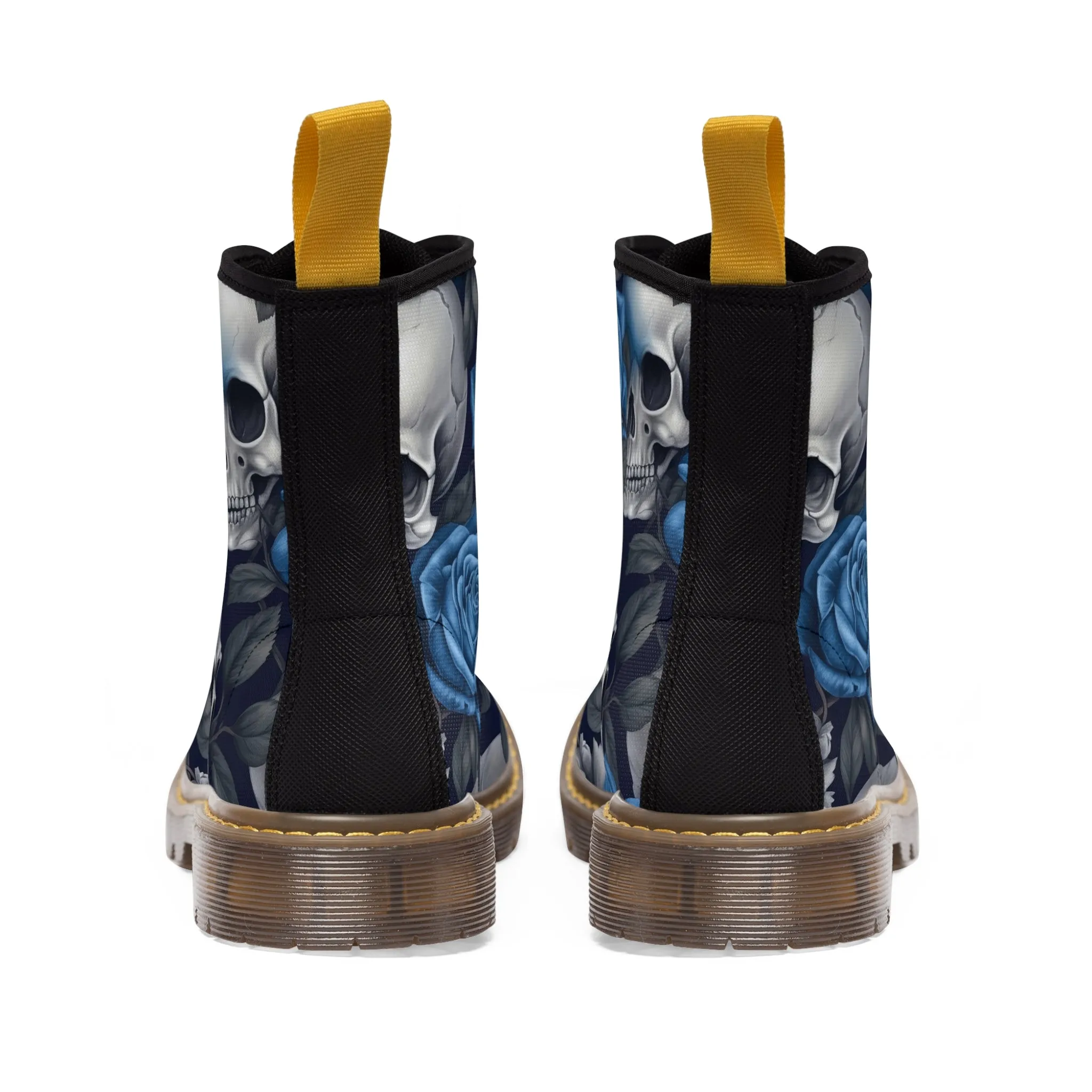 No 2 Gothic Skull and Blue Roses Canvas Boots AOP