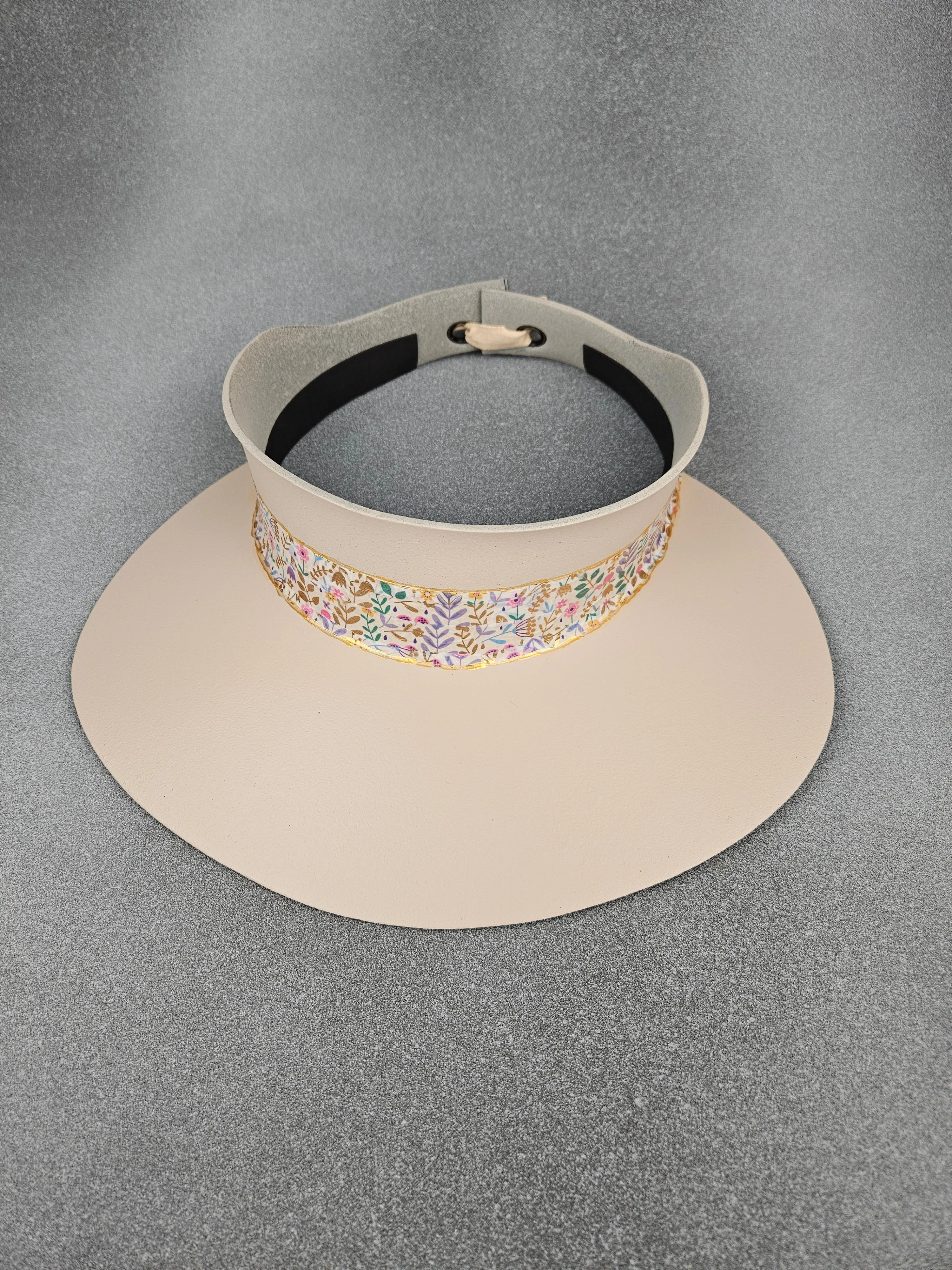Peachy Beige "LadyEVA" Visor Hat with Bright Multicolored Floral Band