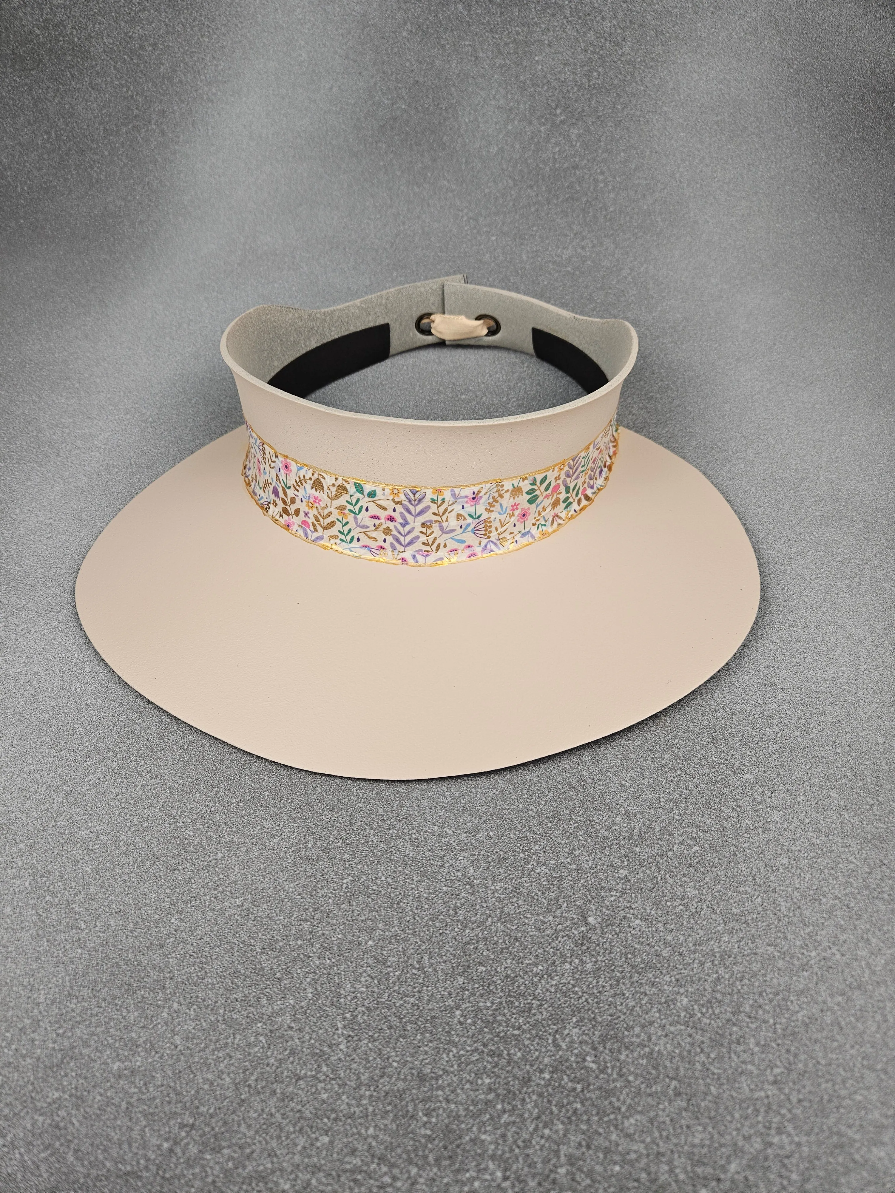 Peachy Beige "LadyEVA" Visor Hat with Bright Multicolored Floral Band
