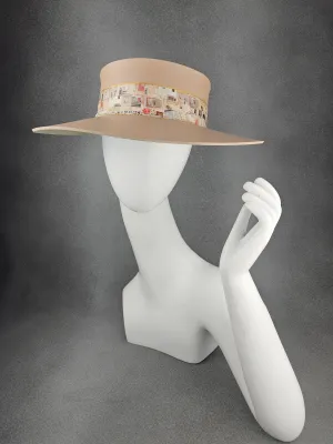Peachy Beige "LadyEVA" Visor Hat with Vintage Style Multicolor Collage Band