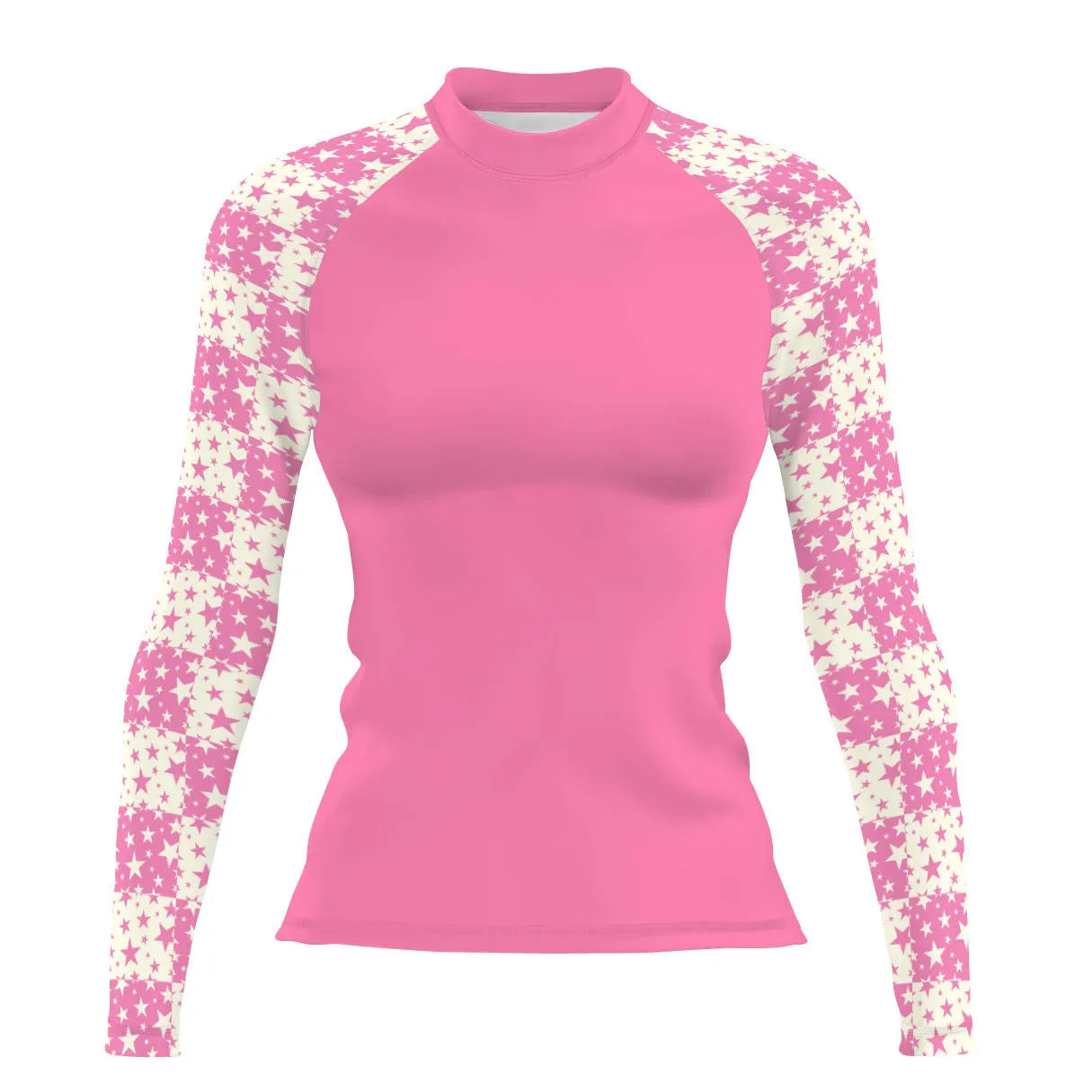 Pink Plaid Stars - Women's Surf UPF50  Long Sleeve Rash Guard