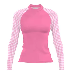 Pink Plaid - Women's Surf UPF50  Long Sleeve Rash Guard