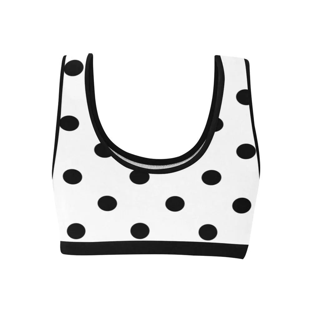 White With Black Polka Dots Women's Sports Bra